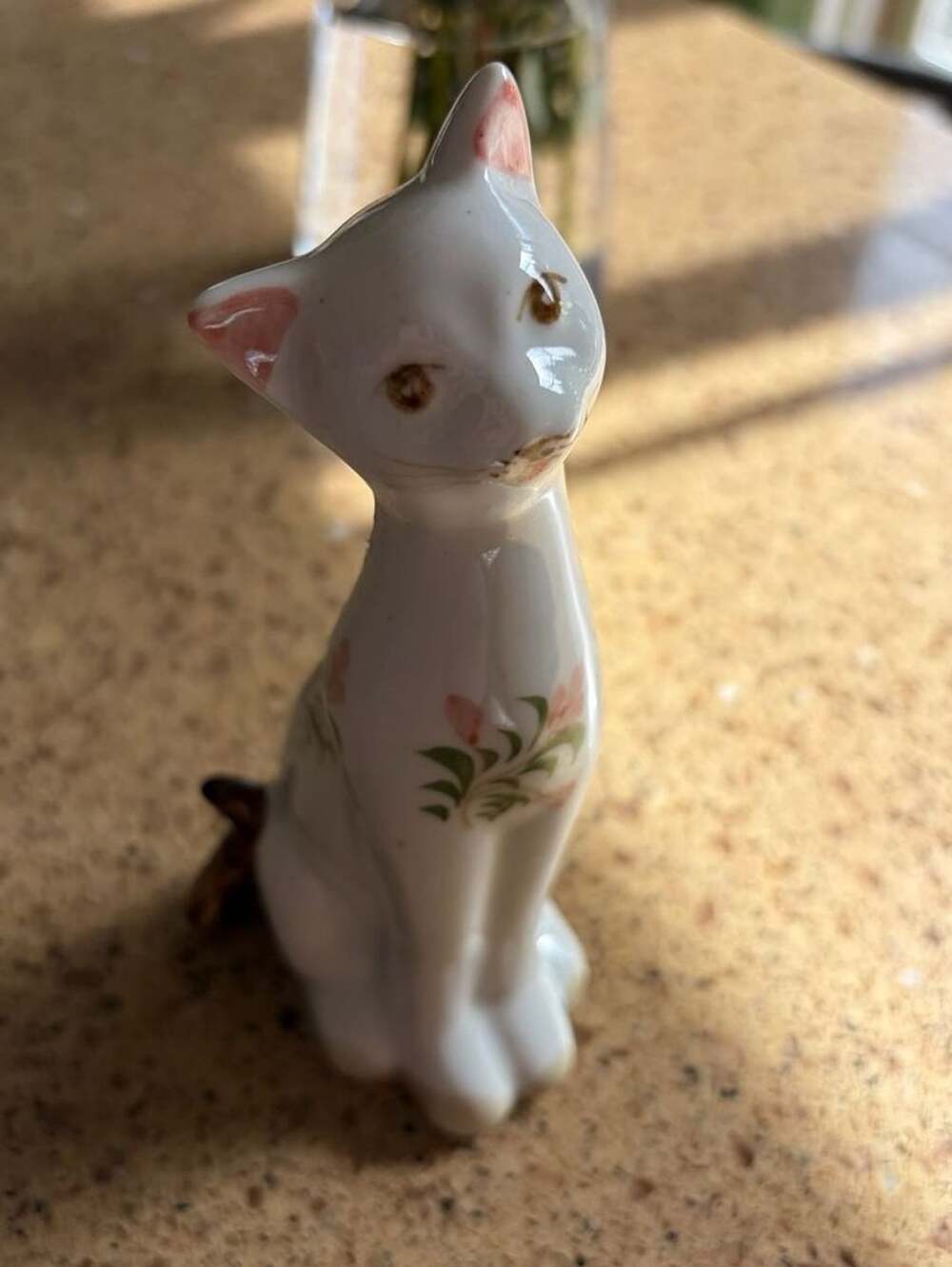 Andrea By Sadek Vintage Porcelain Cat Figurine White Pink Floral